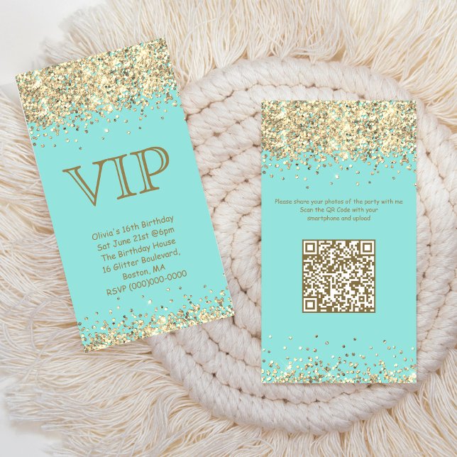 Verde azulado y oro | Mini Invitación de cumpleaño (Subido por el creador)