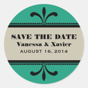 Verde/Beige Fancy Art Deco Save the Date Pegatinas