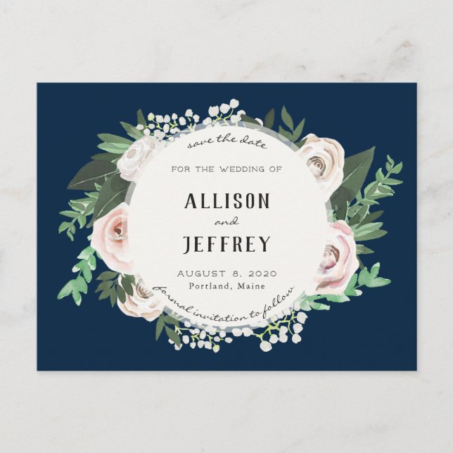 Verde blanco rosado floral salva la postal de fech (Anverso)