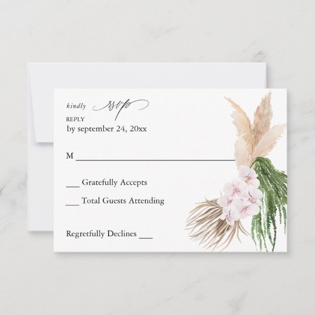 Verde Boho Floral Tropical sin comida RSVP (Anverso)