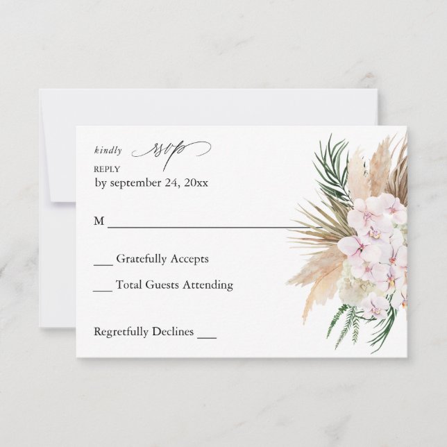 Verde Boho Floral Tropical sin RSVP de comida 2 (Anverso)