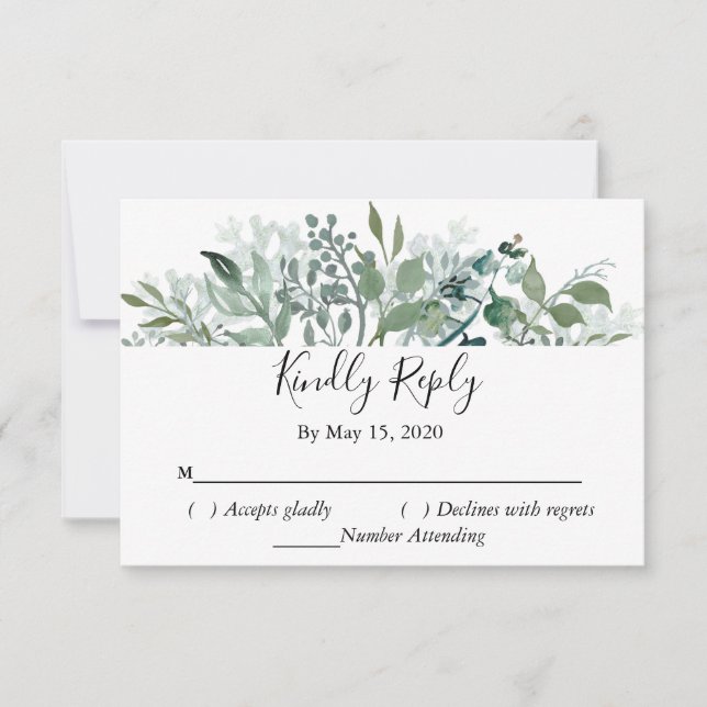 Verde Botánico RSVP Boda Responder Amablemente (Anverso)