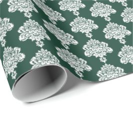 Verde Cazador | Papel de ajuste de Damasco blanco