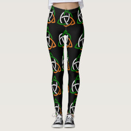Verde céltico irlandés Legging negro anaranjado