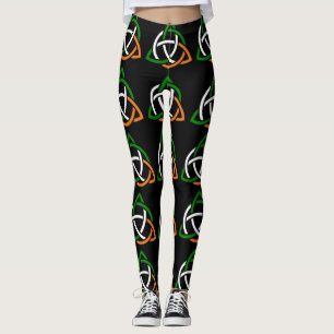 Verde céltico irlandés Legging negro anaranjado