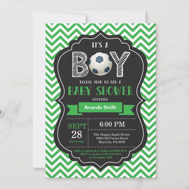 Verde Chevron de la invitación de Baby Shower del (Anverso)