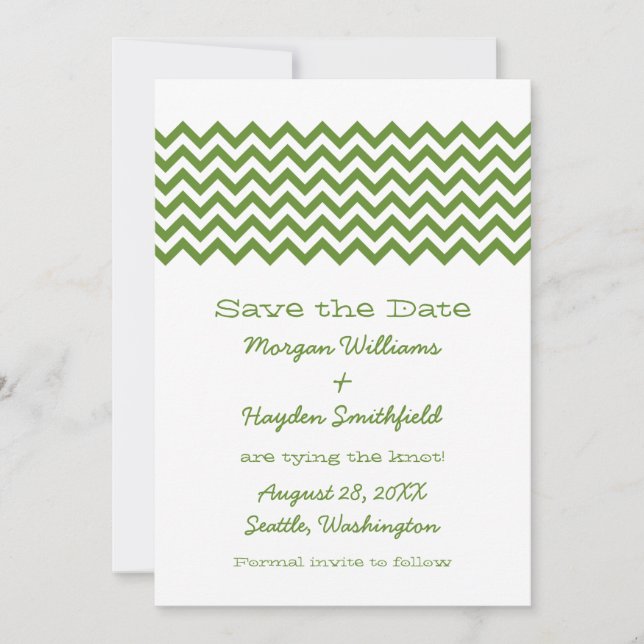 Verde Chevron simple Guardar la invitación de fech (Anverso)