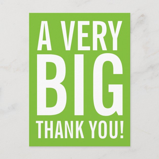 Verde de Apple Gracias postal con tipografía grand (Anverso)