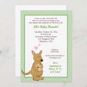 Verde de invitación a Baby Shower neutral canguro