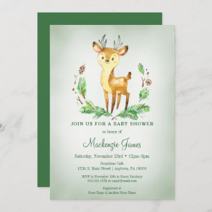 Verde de la invitación a Baby Shower de Deer Woodl