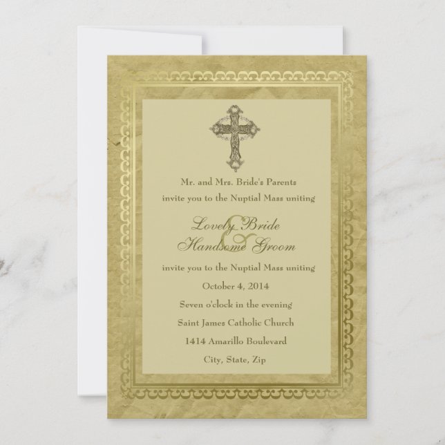 Verde de la invitación a la boda de la Cruz Católi (Anverso)