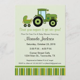 Verde de la invitación de Baby Shower del tractor