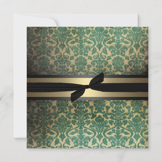 Verde del damasco y invitación de la boda del oro (Anverso)