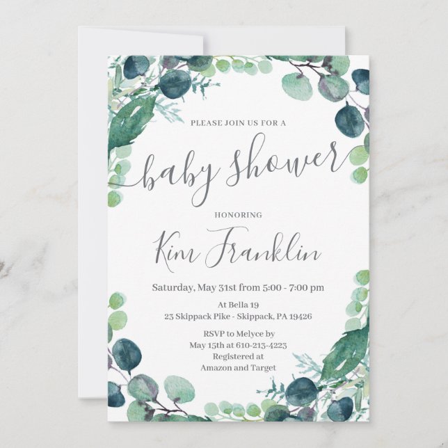 Verde Ducha de bebé Invitación (Anverso)