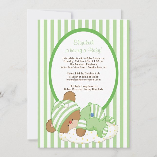 Verde dulce de la invitación de Baby Shower del (Anverso)
