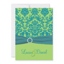 Verde e invitación de la boda del damasco de la