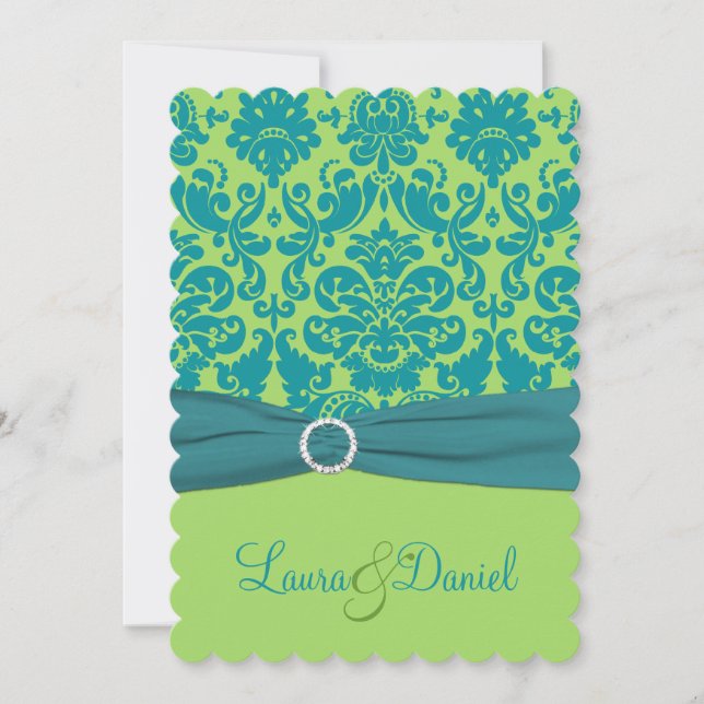 Verde e invitación de la boda del damasco de la (Anverso)
