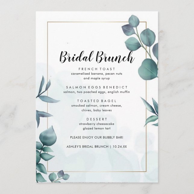 Verde Elegante menú Foliage Bridal Brunch (Anverso)