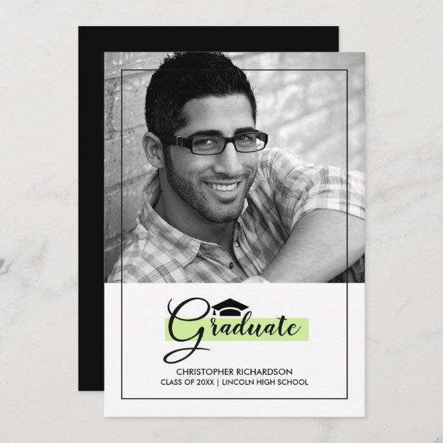 Verde elegante | Tarjetas fotográficas de Black Gr (Anverso / Reverso)