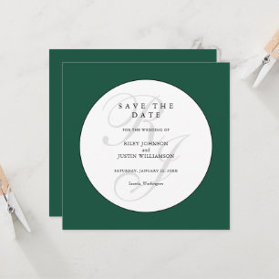 Verde elegante y monograma blanco para guardar la 