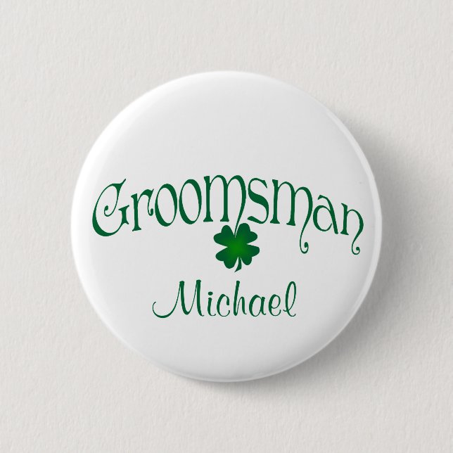 Verde Esmeralda, botón Groomsman de Shamrock blanc (Anverso)