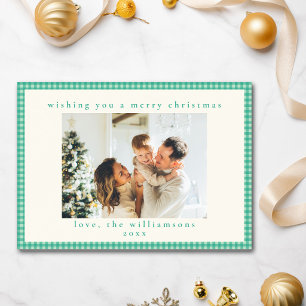 Verde Esmeralda Gingham Cuadros Navidad Familia