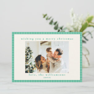 Verde Esmeralda Gingham Cuadros Navidad Familia