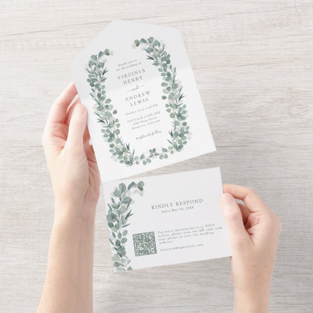 Verde Eucalipto Botánico Todo En Uno Invitación (desgarro)