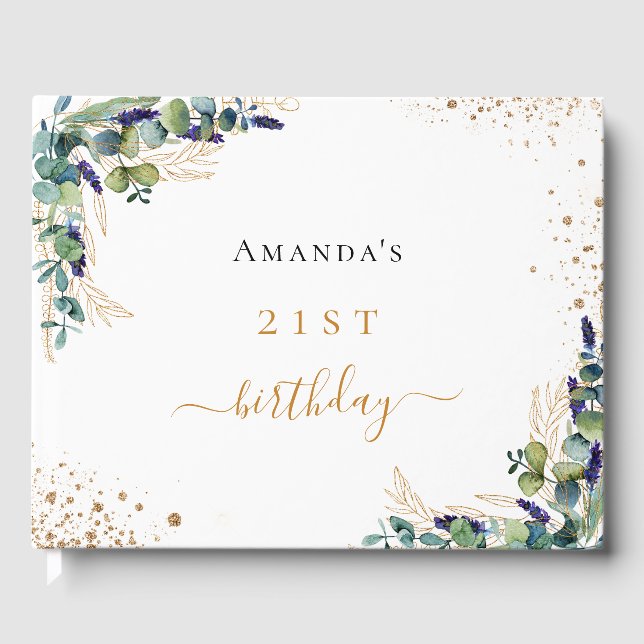 Verde eucalipto de cumpleaños del libro de invitad (Anverso)