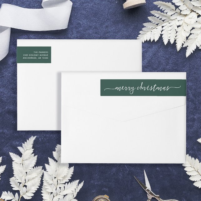 Verde festivo | Dirección navideña (Stylish and elegant wrap-around return address labels for Christmas)