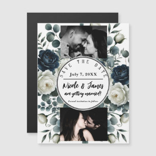 Verde floral azul oscuro y blanco moderno Guardar