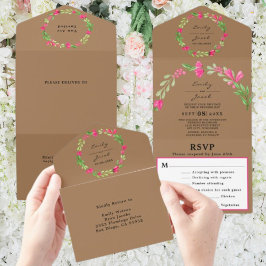 Verde Floral Rosa Marrón Claro Chic Tarjeta de Res