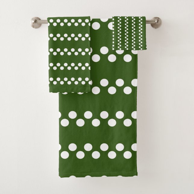 Verde Forestal: Patrón de puntos de polka blanco p (In situ)