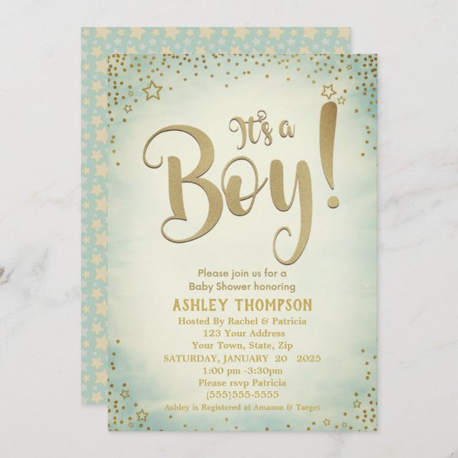 Verde lindo es una invitación de Baby Shower de bo (Anverso / Reverso)