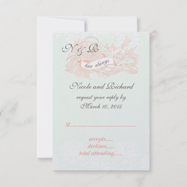 Verde Menta Coral Rosa Tarjeta de RSVP de Boda Vin (Anverso)