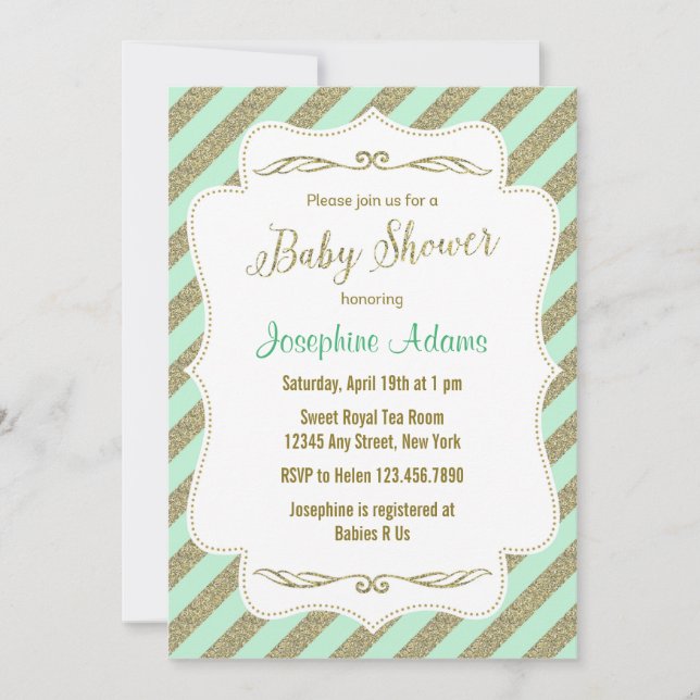 Verde menta e invitación de Baby Shower del (Anverso)