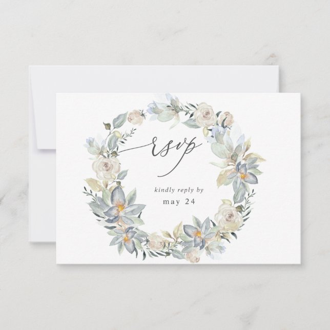 Verde menta y floral blanco con RSVP de comida (Anverso)