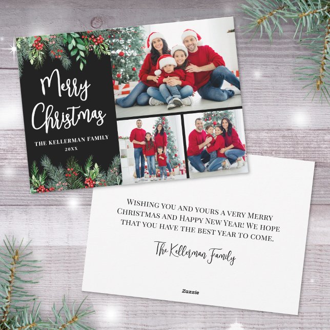 Verde Moderno Foto Navidad (Greenery Modern Photo Collage Merry Christmas Holiday Card)
