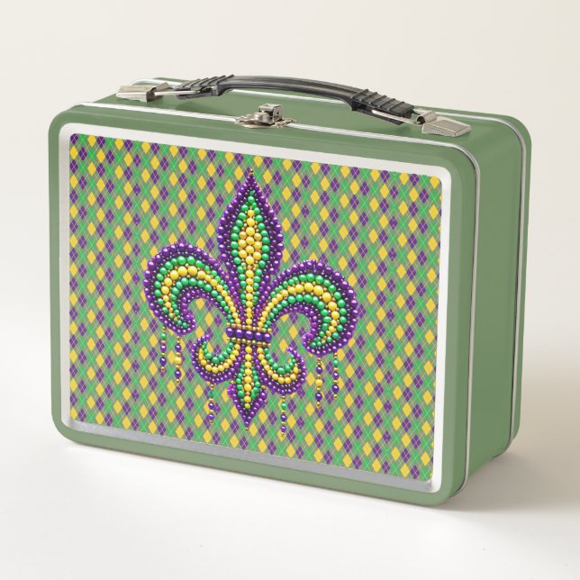 Verde morado Mardi Gras fleur de lis (Anverso)