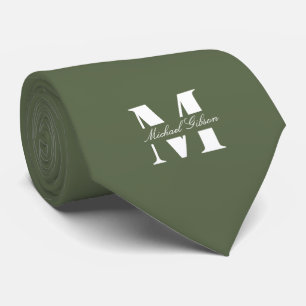 Verde Oliva Corbata de Cuello con Monograma Pers