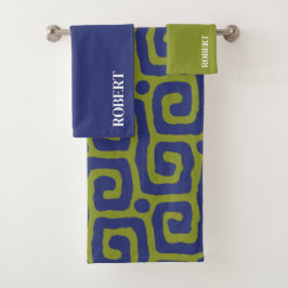  Verde Oliva y Azul Nombre Personalizado Abstracto