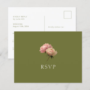 Verde oliva y blanco   Tarjeta postal RSVP de boda
