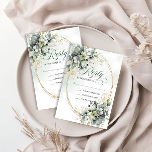 Verde Oro Acuarela Verde Polvoriento RSVP Boda