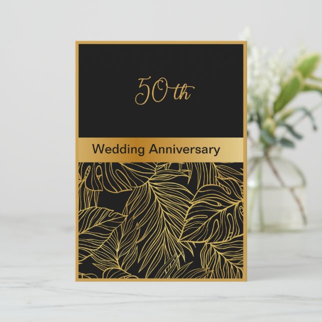 verde oro negro tarjeta de 50 aniversario de boda (Anverso de pie)