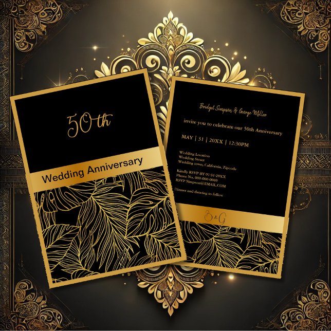 verde oro negro tarjeta de 50 aniversario de boda (Subido por el creador)