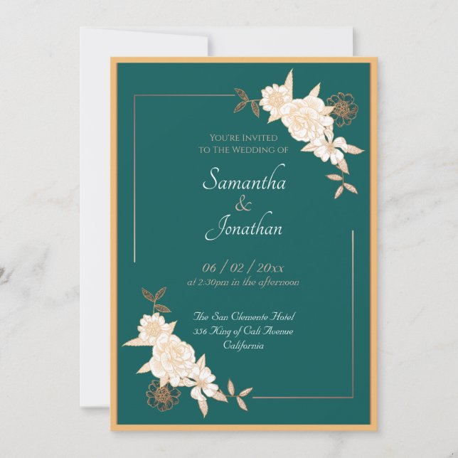 Verde oscuro con la invitación a la boda de Rosas  (Anverso)