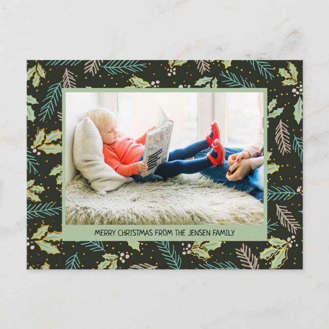 Verde oscuro y sabio deja Feliz Navidad 2 foto (Anverso)