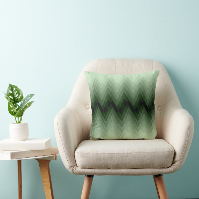 Verde oscuro y zigzag de menta. lanzar almohada (Silla)