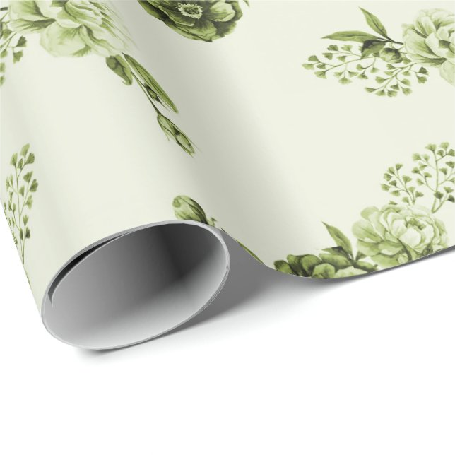 Verde| Papel de envolver de flores elegantes (Esquina del rollo)