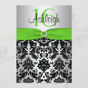 Verde, plata, invitación negra del dulce 16 del